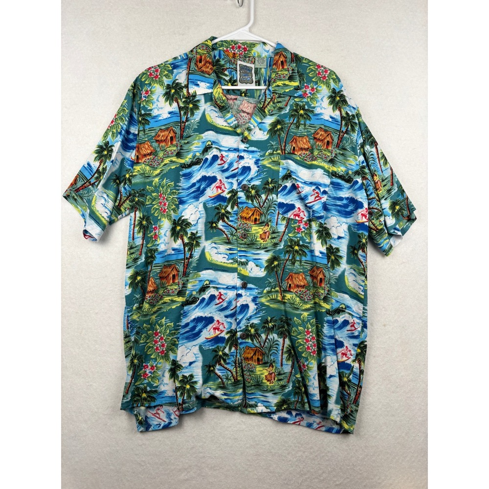 Ocean Current Shirt Mens Large Tropical Surf Print Aloha Retro